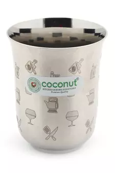 Coconut Stainless Steel Kafe Glasses / Water Glasses /Tumblers/ - Set of 3 (300 ML Each Glass)