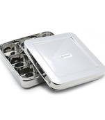 Coconut Stainless Steel Junior Square Masala Box/Spice Container with 9 Bowls - Diamater - 22CM