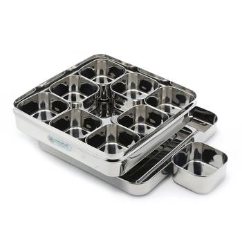 Coconut Stainless Steel Junior Square Masala Box/Spice Container with 9 Bowls - Diamater - 22CM 3