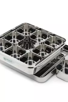 Coconut Stainless Steel Junior Square Masala Box/Spice Container with 9 Bowls - Diamater - 22CM