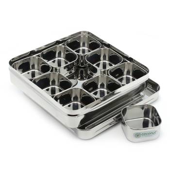 Coconut Stainless Steel Nano Square Masala Box See Thru Lid C Thru Masala Box with 9 Bowls 3