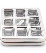 Coconut Stainless Steel Lego Masala Box -Square  Cubic See thru Lid Condiment box - 9 partition