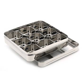 Coconut Stainless Steel Lego Masala Box -Square  Cubic See thru Lid Condiment box - 9 partition 3