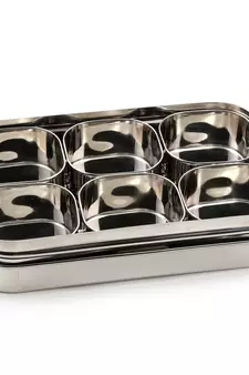 Coconut Stainless Steel Rectangle Masala Box/ Masala Box Stainless Steel Lids with 6 Bowls