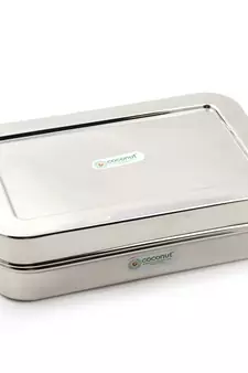 Coconut Stainless Steel Rectangle Masala Box/ Masala Box Stainless Steel Lids with 6 Bowls