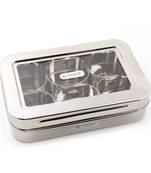 Coconut Stainless Steel Rectangle Masala Box / Masala Box Glass Lid with 6 Bowls
