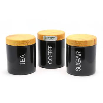 KCL Stainless Steel Tea / Coffee / Sugar Canister , Capacity - 600 ML Each -3 Pc Set -Color Black 1