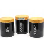 KCL Stainless Steel Tea / Coffee / Sugar Canister , Capacity - 600 ML Each -3 Pc Set -Color Black