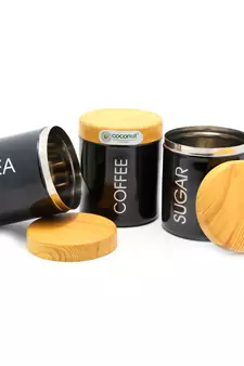KCL Stainless Steel Tea / Coffee / Sugar Canister , Capacity - 600 ML Each -3 Pc Set -Color Black