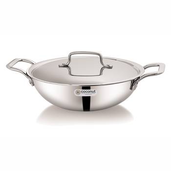 CoconutStainless Steel  Fusion Series Triply Kadai with Stainless Steel  Lid-  2000 ML (induction Friendly) 1