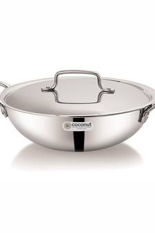 Coconut  Stainless Steel  Fusion Series Triply Kadai with Stainless Steel  Lid- 3000 ML  (induction Friendly)