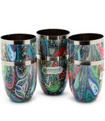 Coconut Stainless Steel Printed Designer Multi Colour Water Glass Pack of 6 Glasses