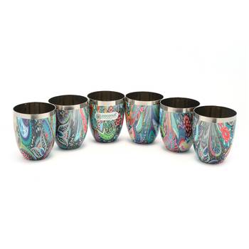 Coconut Stainless Steel Printed Designer Multi Colour Water Glass Pack of 6 Glasses 2