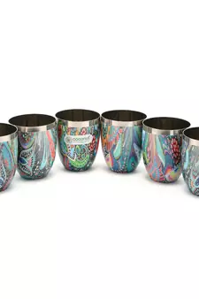 Coconut Stainless Steel Printed Designer Multi Colour Water Glass Pack of 6 Glasses
