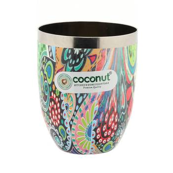 Coconut Stainless Steel Printed Designer Multi Colour Water Glass Pack of 6 Glasses 3