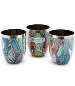 Coconut Stainless Steel Printed Designer Multi Colour Water Glass Pack of 3 Glasses