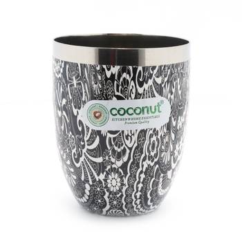 Coconut Stainless Steel  Printed Designer Black and White Water Glass/ Tumbler Pack of 3 Glasses 3