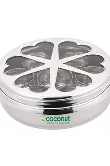 Coconut Stainless Steel Flora Spice Container/Masala Box with 7 Bowls (Belly Shaped)