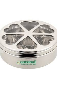 Coconut Stainless Steel Flora Indian Spice Container/Masala Box with 7 Bowls ( Round Shaped)