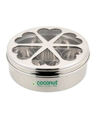 Coconut Stainless Steel Flora Indian Spice Container/Masala Box with 7 Bowls ( Round Shaped) 1