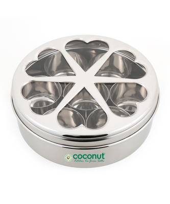 Coconut Stainless Steel Flora Indian Spice Container/Masala Box with 7 Bowls ( Round Shaped) 2