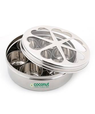 Coconut Stainless Steel Flora Indian Spice Container/Masala Box with 7 Bowls ( Round Shaped) 3