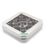 Coconut Stainless Steel Square Masala Box C Thru Masala Box with 9 Bowls - Diamater - 24.5 CM