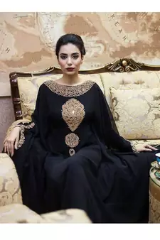 Grand Black Kaftan Gown with Gold Zari Embroidery | Elegant Party Wear Dress