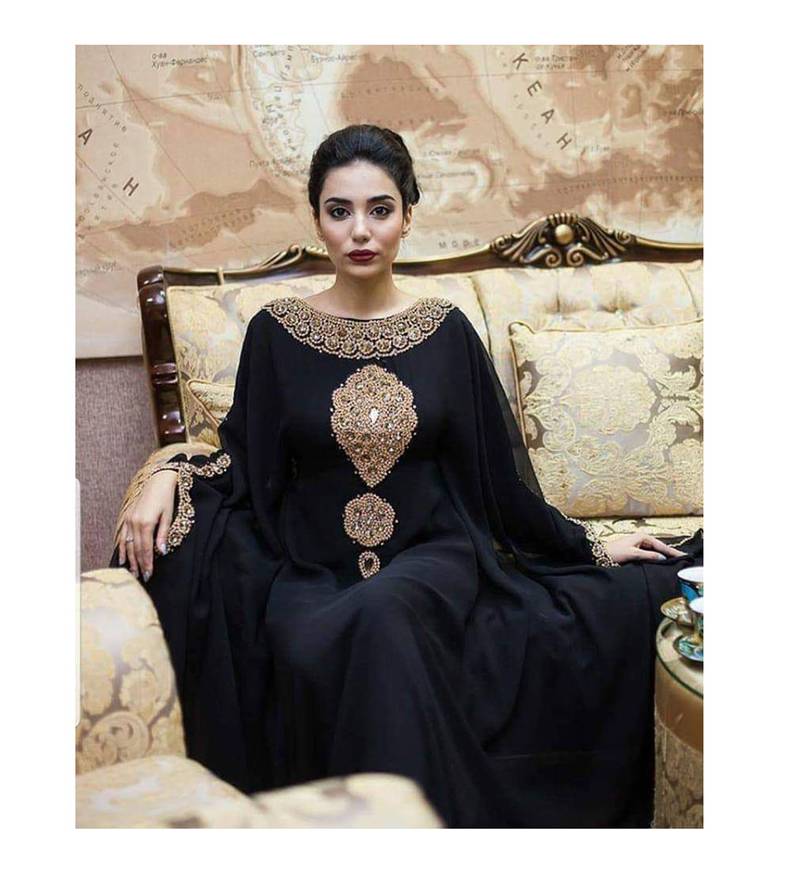 Black Georgette Zari Work Embroidered Kaftan Dress