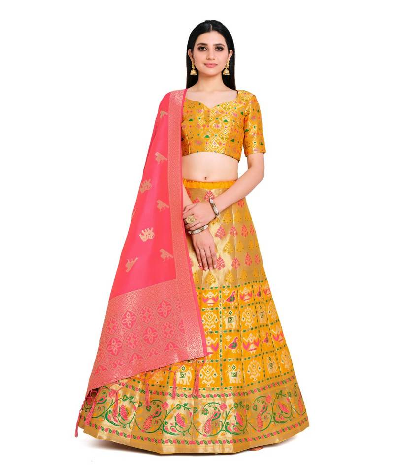 multicolor art silk ethnic lehengas