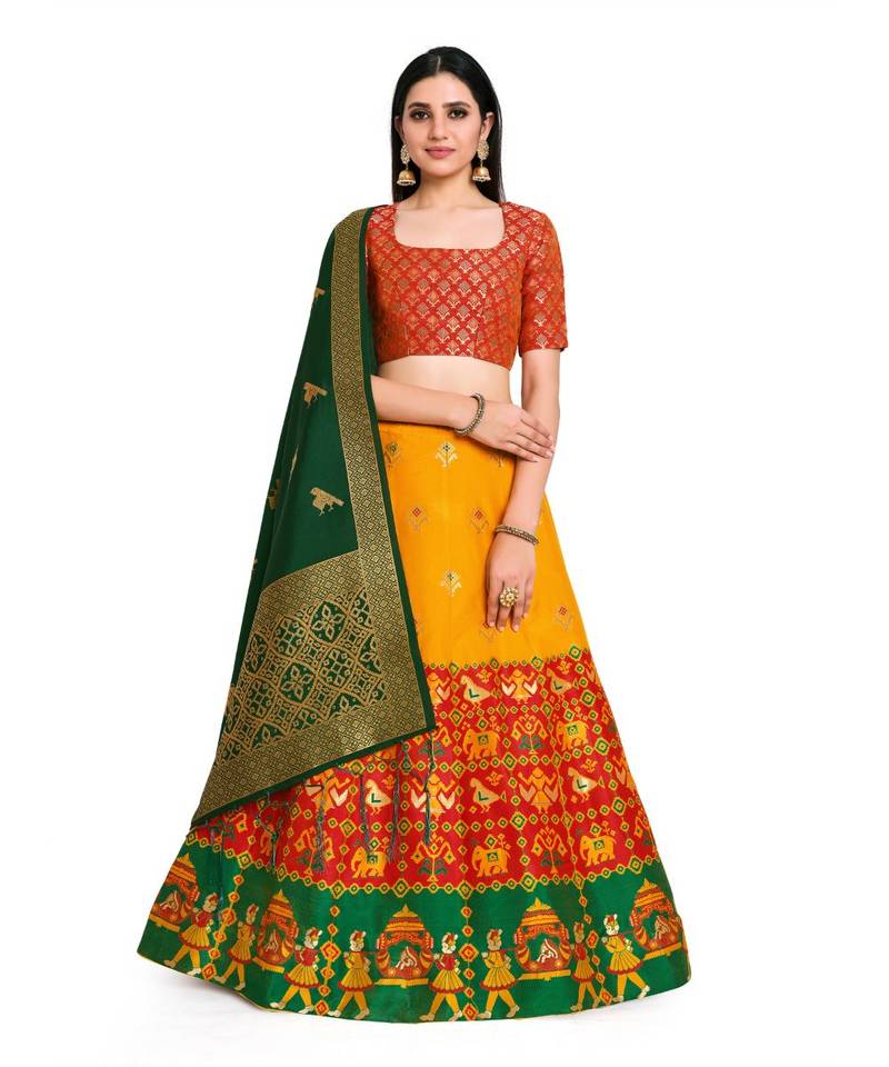 multicolor art silk ethnic lehengas
