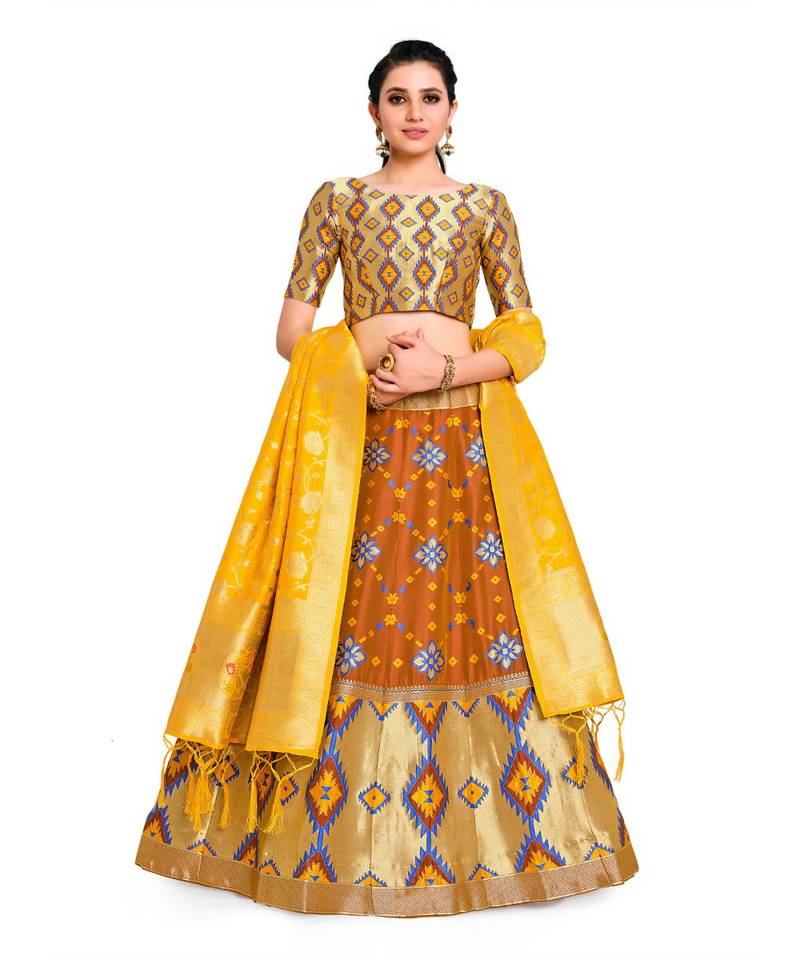 multicolor art silk ethnic lehengas