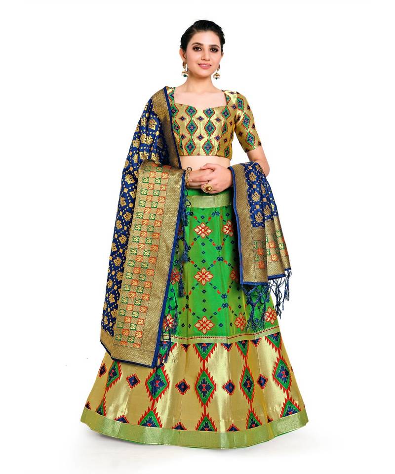 multicolor art silk ethnic lehengas