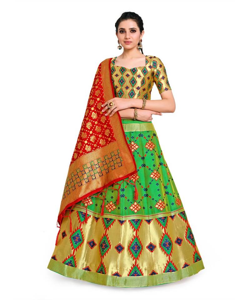 multicolor art silk ethnic lehengas