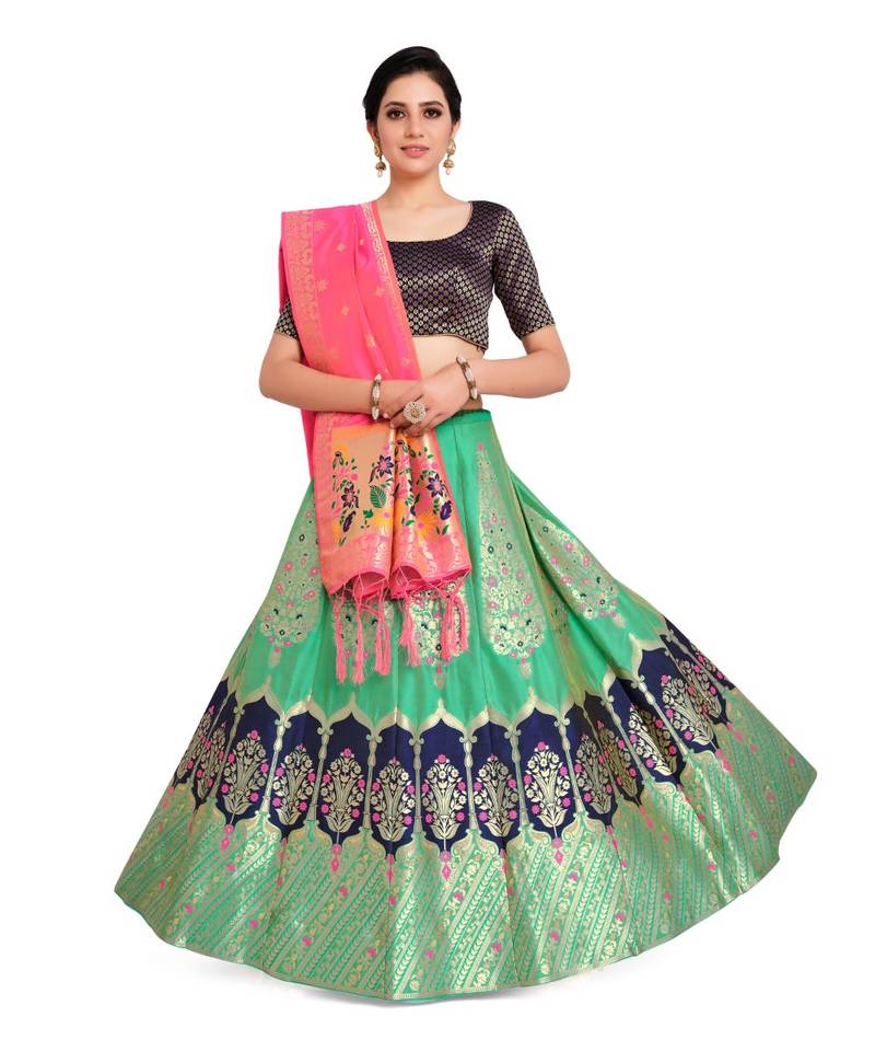 multicolor art silk ethnic lehengas