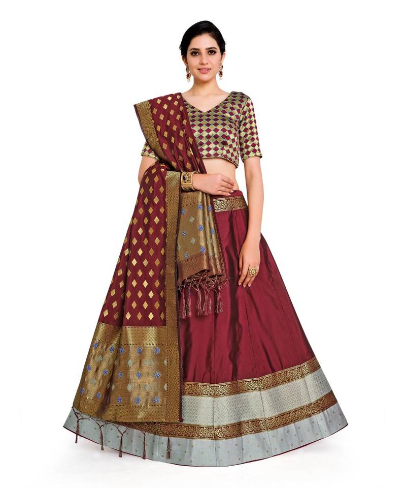 multicolor art silk ethnic lehengas