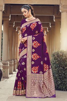 Violet Silk Sirki Work Traditional Saree 1
