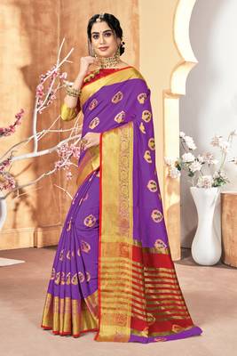 Purple Silk Woven Work Traditional Saree 1