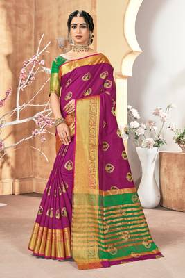 Purple Silk Woven Work Traditional Saree 1