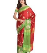 Women's  Red Cotton Silk Foil Printed saree with blouse piece