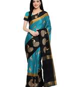 Women's  turquoise Cotton Silk Foil Printed saree with blouse piece