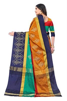 Women's  Blue Cotton Silk Foil Printed saree with blouse piece 2