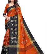 Women's  Orange Cotton Silk Foil Printed saree with blouse piece