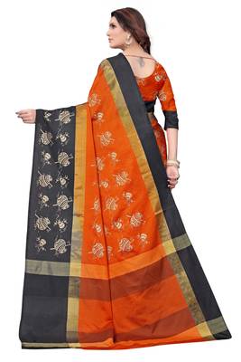 Women's  Orange Cotton Silk Foil Printed saree with blouse piece 2