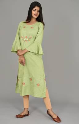 Shell Green women Bell Sleeves Kurta  5