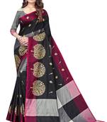 Women's  Black Cotton Silk Foil Printed saree with blouse piece