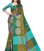 Women's  Green Cotton Silk Foil Printed saree with blouse piece