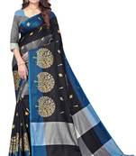 Women's  Black Cotton Silk Foil Printed saree with blouse piece