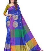 Women's  Blue Cotton Silk Foil Printed saree with blouse piece