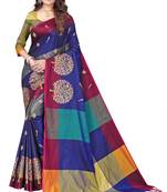 Women's  Blue Cotton Silk Foil Printed saree with blouse piece